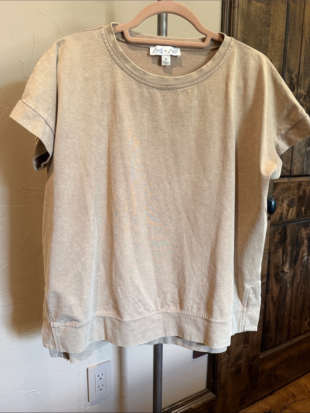 She + Sky Washed Beige Short Sleeve Tee